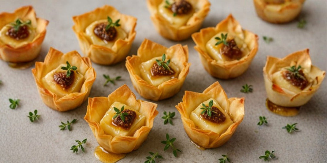 Lavender Honey Glazed Brie Phyllo Cups with Fig & Thyme