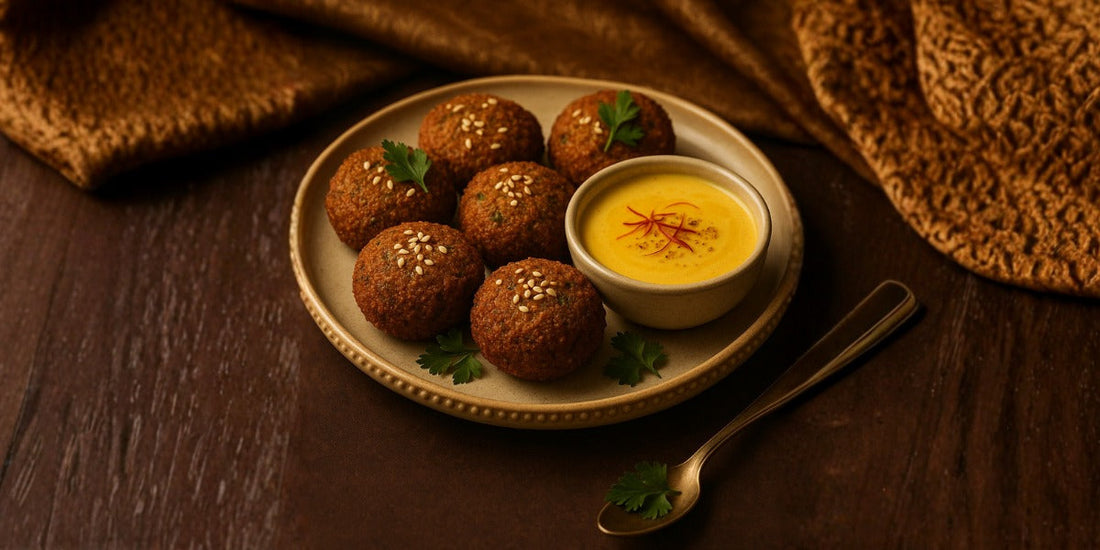 Kahwa-Spiced Falafel with Saffron Tahini Dip