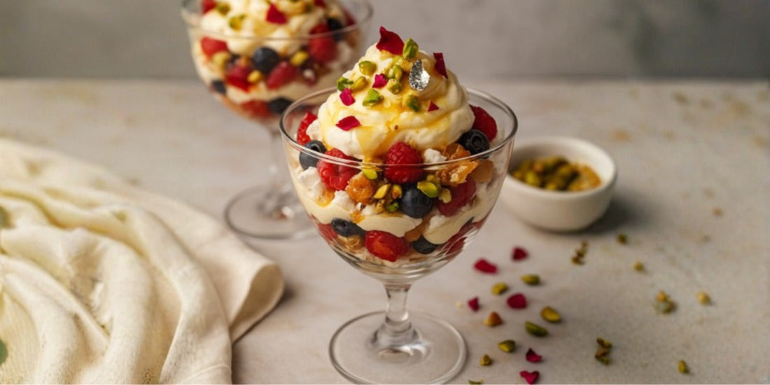 Rose & Saffron Eton Mess with Pistachio Crunch
